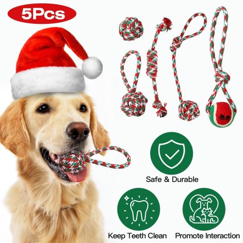 5Pcs Christmas Dog Rope Chew Toys Dog Interactive Toys Set for Puppy Small Medium Aggressive Chewers Dogs Training Teething Playing 5Pcs Christmas Dog Rope Chew Toys Dog Interactive Toys Set for Puppy Small Medium Aggressive Chewers Dogs Training Teething Playing